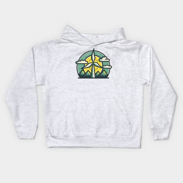 Get Your Eco-Chic On with the Wind Turbine Cartoon Design Kids Hoodie by Greenbubble